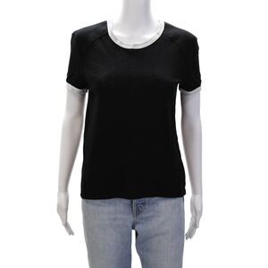 R+A Womens Short Sleeves Crew Neck Shirt Black White Cotton Size Small